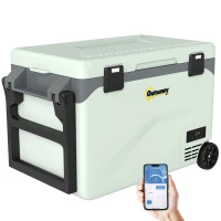 Outsunny Nevera Portátil Eléctrica 42,5L con Compresor Control por App Ruedas Asa Barra -20℃ a 20℃ y Soporte para Móvil Verde(m-7)