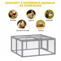 PawHut Adăpost pentru iepuri exterior Țarc pliabil din lemn Acoperiș rabatabil și mâner pentru găini și rațe 110x105x50cm Gri(m-4)