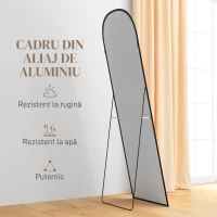 HOMCOM Oglindă de podea și perete modernă din aliaj de aluminiu cu suport pliabil, 50x161,5cm, negru(m-10)