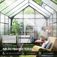 Outsunny 6 x 8ft Polycarbonate Greenhouse, Large Walk in Green House with Slide Door and Window, Garden Plants Grow House with Aluminium Frame and Foundation, Grey(m-5)