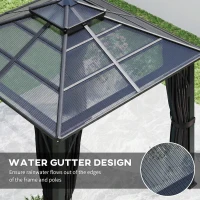 Outsunny 2.5 x 2.5 m Hardtop Gazebo Canopy with 7mm PC Roof, Garden Gazebo Permanent Pavilion with Netting, Curtains, Dark Grey(m-6)