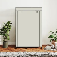 HOMCOM Armoire penderie en tissu meuble de rangement 6 roulettes tringle à vêtements et étagères ouvertes 103x43x162,5cm crème(m-8)