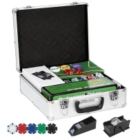 SPORTNOW Valigetta da Poker, Set Completo con 500 Gettoni, Custodia in ABS, Carte da Gioco, Dadi, Bottone Dealer, Tappeto e Chiavi(m-8)