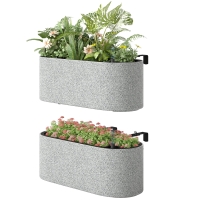 Outsunny Lot de 2 pots de fleurs suspendus avec système de drainage, trou et crochets 42 x 16 x 15 cm Gris clair