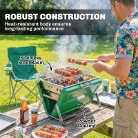 Outsunny Charcoal BBQ Grill Portable Stainless Steel Barbecue with Tilting Grate for Camping Picnic Garden Dark Green(m-7)