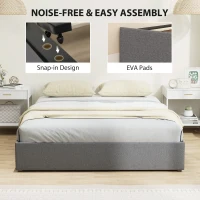 HOMCOM Cadru Pat Dublu cu Șipci și 3 Sertare, din Lemn, Poliester și Metal, 165x193x30 cm, Gri(m-5)