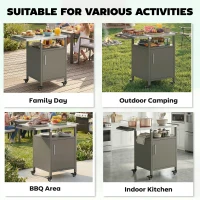 Outsunny Grill Cart with Stainless Steel Top, Pizza Oven Stand with Cabinet, Spice Rack, Towel Holder, Bottle Opener, Brown(m-8)