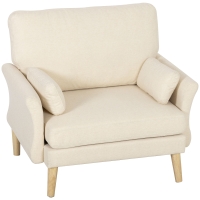 HOMCOM Fauteuil rembourré en velours, fauteuil d'appoint surdimensionné avec pieds en bois, fauteuil de lecture pour salon et chambre, blanc crème