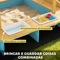 AIYAPLAY Caixa de Areia Infantil de Madeira com 2 Caixas de PP Caixa de Areia para Crianças de 3-6 Anos 128x118x121 cm Azul e Madeira(m-6)