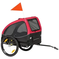 PawHut Remorque pliable pour chiens avec réflecteurs fenêtres en mesh roues porte drapeau de sécurité pour chiens jusqu'à 20 kg 138x70x89 cm Rouge(m-7)