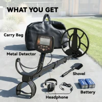 Outsunny Metal Detector for Adults, IP68 Waterproof Search Coil with LCD Display, 5 Modes Gold Detector with Carry Bag, Shovel(m-9)