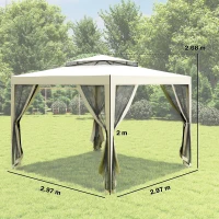 Outsunny 3 x 3 m Gazebo, Netting Party Tent, Patio Canopy Outdoor Event Shelter with Double Tier Roof, Cream White(m-3)