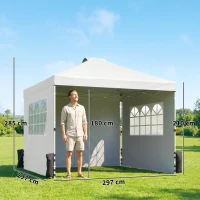 Outsunny Pop Up Gazebo Waterproof Height Adjustable Canopy with 3 Sidewalls Wheeled Bag for Parties 3 x 3 m White(m-3)