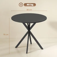 HOMCOM Table de cuisine ronde, 80 cm, plateau compact, panneau de particules, métal, Noir(m-3)