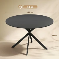 HOMCOM Table à manger ronde pour 4 personnes, table de cuisine style industriel avec pieds en acier, pour salle à manger, cuisine, Noir(m-3)