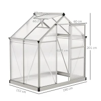 Outsunny Polycarbonate Greenhouse, Large Walk-In Green House with Slide Door and Window, Aluminium Frame, 6x4ft, Silver Tone(m-3)
