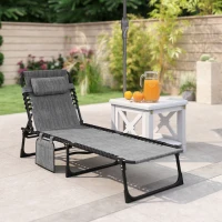 Outsunny Sdraio pieghevole con schienale regolabile e poggiatesta, 189x58x30 cm, Grigio(m-5)