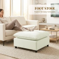 HOMCOM Voetenbank Moderne Stoffen Ottoman met Kunststof Poten voor Woonkamer en Slaapkamer, 75 cm, Crèmewit(m-6)