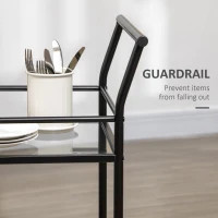 Wózek kuchenny HOMCOM z 4 kółkami, 2 półki i uchwytami, 75 cm x 40 cm x 80 cm, Czarny(m-5)