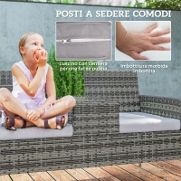 Outsunny Panchina da Esterno 2 Posti con Tavolino da Caffè, in Acciaio e Rattan PE, 137x59x82 cm, Grigio(m-7)