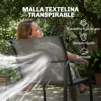 Outsunny Conjunto de Jardín Exterior con 1 Sofá de 2 Plazas 2 Sillones y Mesa de Vidrio Templado Textilene Transpirable Gris(m-5)