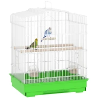 PawHut Cage pour oiseaux Volière en acier avec 2 Mangeoires 2 Perchoirs Balançoire et Plateau Amovible Poignée 46,5x36x59 cm Vert(m-6)