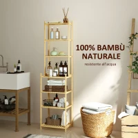 HOMCOM Mobile Scaffale Bagno a 7 Ripiani Portaoggetti in Bambù, 44x33x180 cm, Color Legno(m-6)