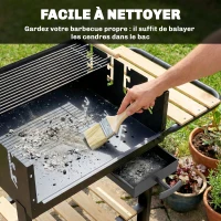 Outsunny Cărucior de grătar din lemn cu 2 grătare reglabile, grătar pe cărbuni pe roți, poliță laterală, negru(m-4)