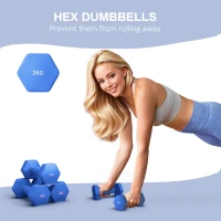 SPORTNOW 2 x 2kg Hexagonal Dumbbells Weights Set with Non-Slip Grip for Home Gym Workout, Blue(m-4)