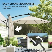 Outsunny 3 m Cantilever Parasol with Solar LED Lights Garden Umbrella with Cross Base, Cream White(m-8)