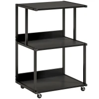 HOMCOM suporte para impressora 3 níveis com rodízios, mesinha industrial metálica para escritório, preto.(m-1)