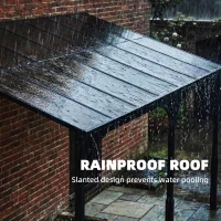 Outsunny 4 x 3 m Metal Lean-to Pergola, Wall-Mounted Garden Pergola with Polycarbonate Roof and Metal-Aluminium Frame, Heavy Duty Hardtop Gazebo for Outdoor Patios, BBQ, Brown(m-6)