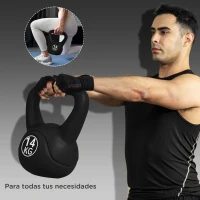 HOMCOM Pesa Rusa de 4 kg Kettlebell Relleno de Arena con Mango Ancho y Base Plana para Entrenamiento 18x12x20 cm Negro(m-7)