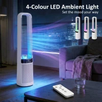 HOMCOM Bladeless Tower Fan, 36dB Standing Cooling Fan with 45° Oscillating, LED Lights, 3 Speeds, 12H Timer, Remote Control(m-4)