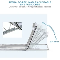 Outsunny Conjunto de 2 Esterillas con Respaldo Reclinable Reposacabezas y Bolsa de Transporte 134x48x33-43 cm Blanco y Gris(m-6)