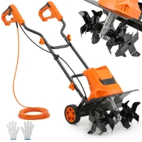 Outsunny Motobineusă electrică 1500W cu mâner pliabil, lățime de lucru 40 cm, adâncime de arat 9 cm, 6 lame, portocaliu(m-12)