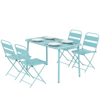 Outsunny Set de masă pentru exterior 5 piese, set de grădină pentru 4 persoane cu blat cu șipci și scaune pliante, Verde deschis(m-7)
