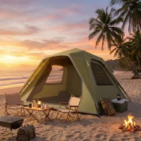 Outsunny Pop Up Tent 3000mm Waterproof Camping Tents with Mesh Windows 3-4 People Green(m-9)