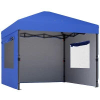 Outsunny Cort Pliant Pop-up 3x3 m cu 3 Pereți 2 Ferestre Înălțime Reglabilă UPF50+ Husă Transport și Saci cu Nisip Albastru(m-1)