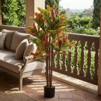 HOMCOM Plante artificielle de croton multicolore en PEVA et bois avec pot en PP et ciment, 55x55x120 cm(m-5)