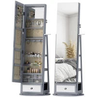 HOMCOM Espelho de Pé Giratório 360° com Espelho com Interior Iluminado Organizador de Jóias com Prateleiras e Gavetas 56x56x164(m-1)
