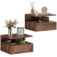 HOMCOM Lot de 2 tables de chevet murales avec tiroir Montées au mur 35x32x22,5 cm Marron rustique(m-6)