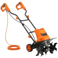 Outsunny Motobineusă electrică 1500W cu mâner pliabil, lățime de lucru 40 cm, adâncime de arat 9 cm, 6 lame, portocaliu(m-1)
