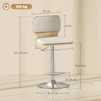 HOMCOM Lot de 2 tabourets hauts de cuisine rotatifs à 360° réglables en hauteur 81-102 cm revêtus lin beige(m-3)