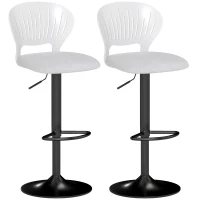 HOMCOM Set di 2 Sgabelli da Bar Girevoli a 360° Regolabili in Altezza 84-105 cm con Schienale Traforato e Poggiapiedi, Bianco(m-6)