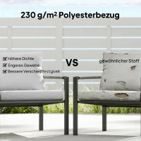 Outsunny Tuinmeubelset 4 personen weerbestendig balkonset met 2-persoonsbank, fauteuils, zitkussens, bijzettafel Lichtgrijs(m-6)