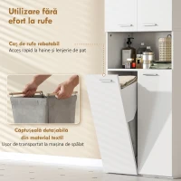 HOMCOM Dulap pentru Baie cu 2 Uși, Coș pentru Rufe Rabatabil și Raft Deschis, 60x30x174 cm, din Lemn, Alb(m-5)