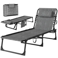 Outsunny Sdraio pieghevole con schienale regolabile e poggiatesta, 189x58x30 cm, Grigio(m-7)