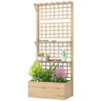 Outsunny Jardinière avec treillis et toit en bois pour plantes grimpantes avec 2 étagères, drainage et doublure 76x43,5x177 cm naturel