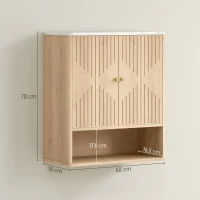 HOMCOM Armario de Baño de Pared con Estante Abierto y Puertas Decoradas, Encimera Efecto Mármol, 60x18x70 cm, Roble(m-3)